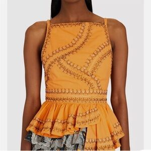 Ulla Johnson Pilar Peplum Top Papaya Orange Size 6